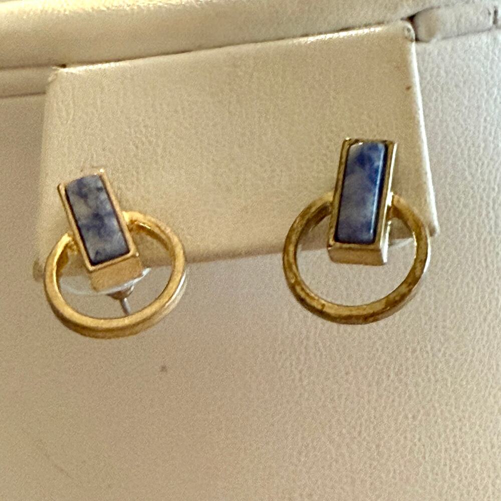 4 for $24 Sale Light Gold Tone Kyanite Hoop Stud Earrings - Picture 8 of 8